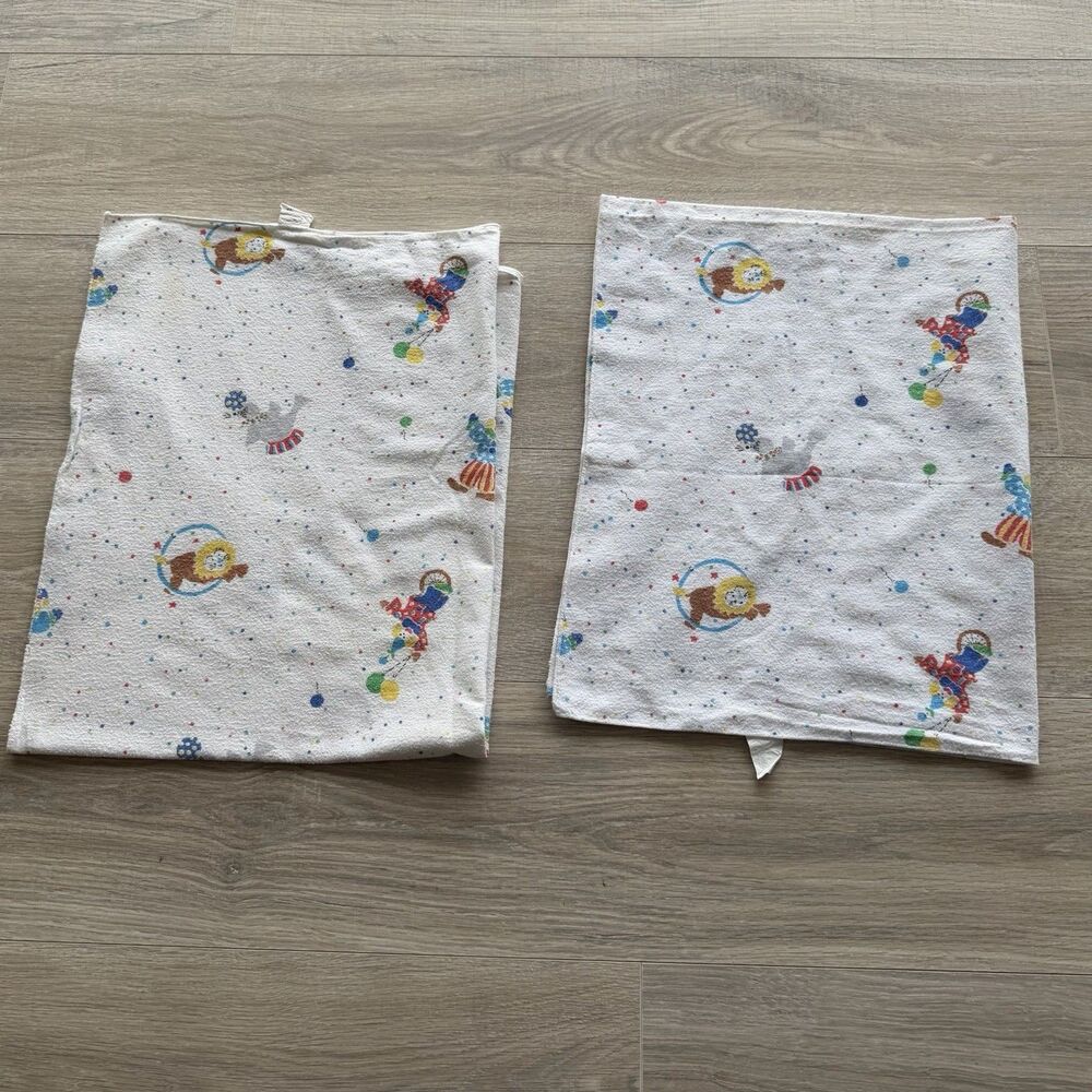 Beacon Baby Receiving Blanket VTG Clowns Circus Lions Flannel Set Of 2 WPL 1675